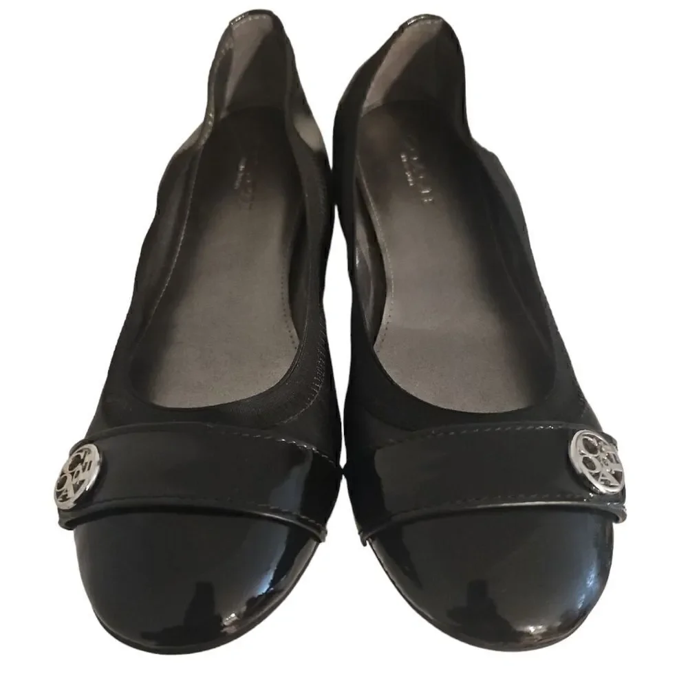 Coach Black Leather Streachable Elastic Slip On Ballet Flat Shoes 5